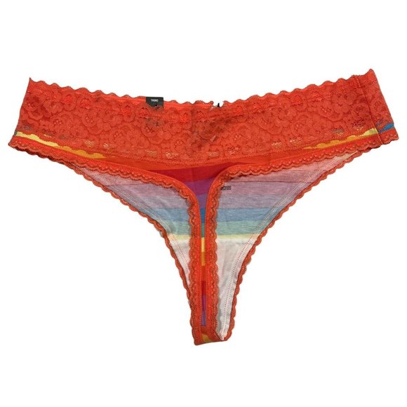 NWT TORRID Thong Pantie Underwear 3X Lace Orange Rainbow Stripes - Picture 2 of 4